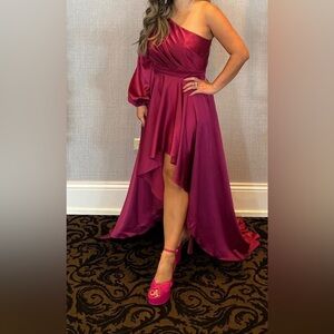 Mac Duggal One-Shoulder Magenta Dress